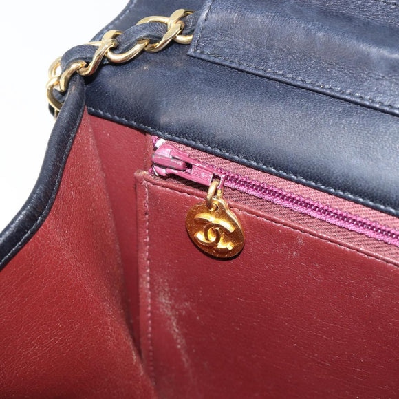 CHANEL Matelasse Chain Shoulder Bag Lamb Skin Black Gold CC Auth 211578V