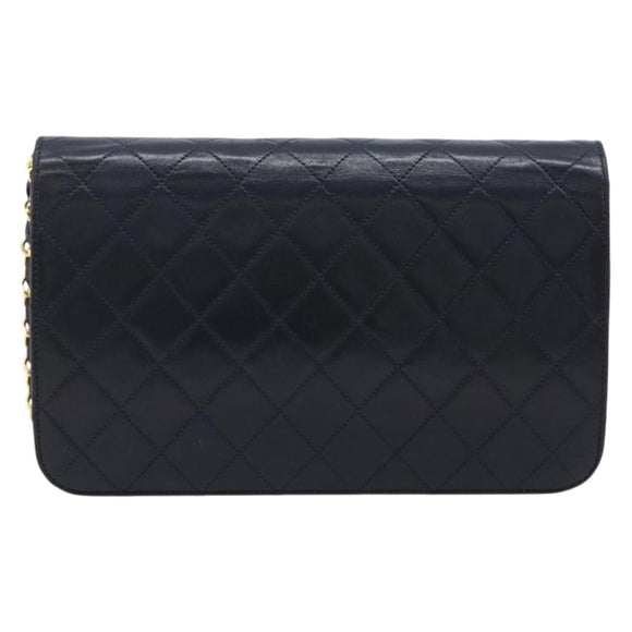 CHANEL Matelasse Chain Shoulder Bag Lamb Skin Black Gold CC Auth 211578V