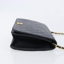 CHANEL Matelasse Chain Shoulder Bag Lamb Skin Black Gold CC Auth 211578V-4