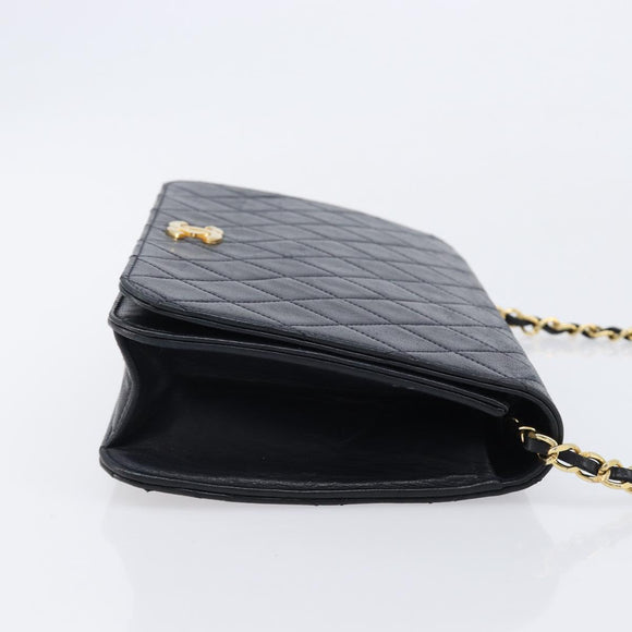 CHANEL Matelasse Chain Shoulder Bag Lamb Skin Black Gold CC Auth 211578V