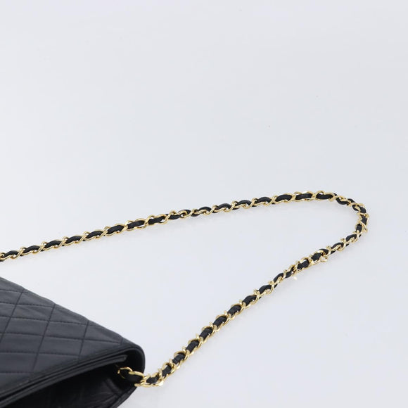 CHANEL Matelasse Chain Shoulder Bag Lamb Skin Black Gold CC Auth 211578V