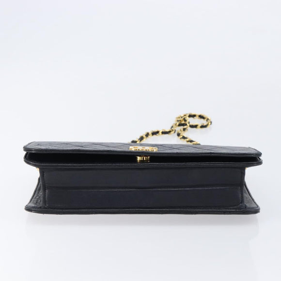 CHANEL Matelasse Chain Shoulder Bag Lamb Skin Black Gold CC Auth 211578V