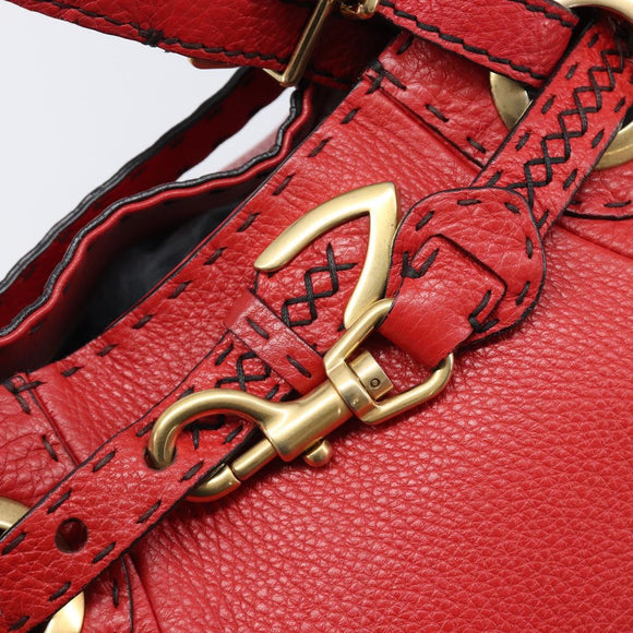 FENDI Celeria Tote Bag Leather Red Gold Auth 211586V