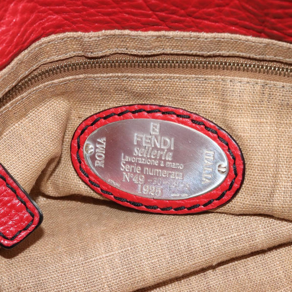 FENDI Celeria Tote Bag Leather Red Gold Auth 211586V