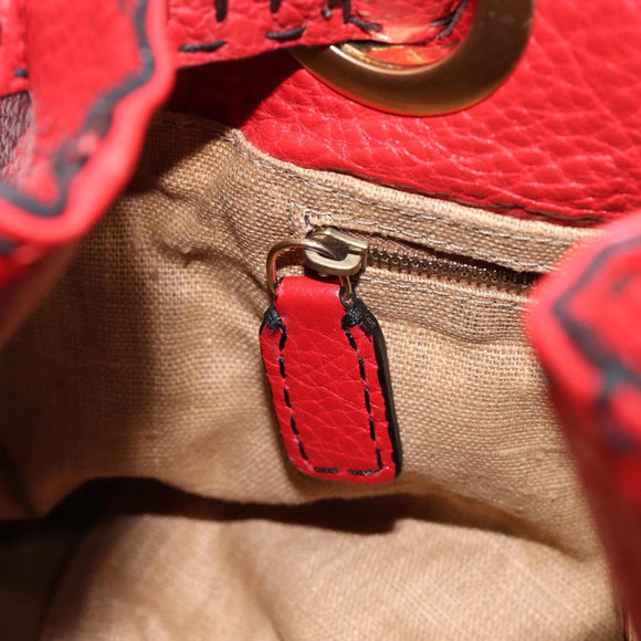 FENDI Celeria Tote Bag Leather Red Gold Auth 211586V