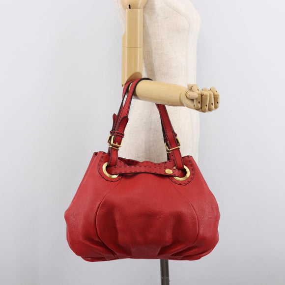 FENDI Celeria Tote Bag Leather Red Gold Auth 211586V