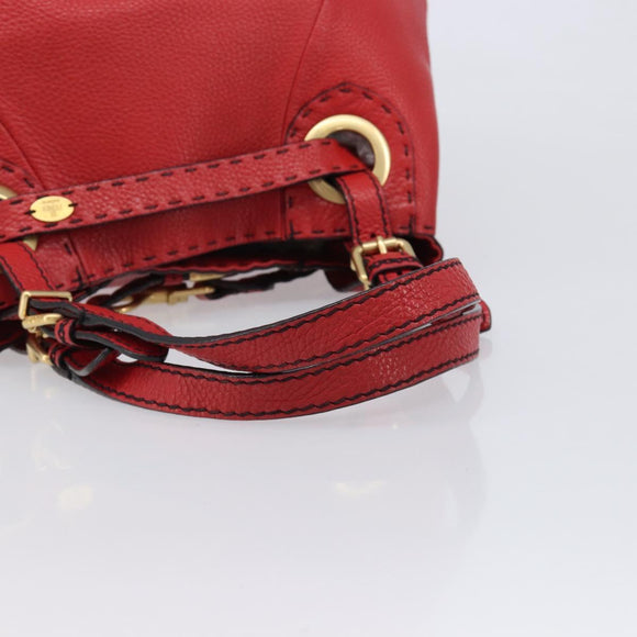 FENDI Celeria Tote Bag Leather Red Gold Auth 211586V