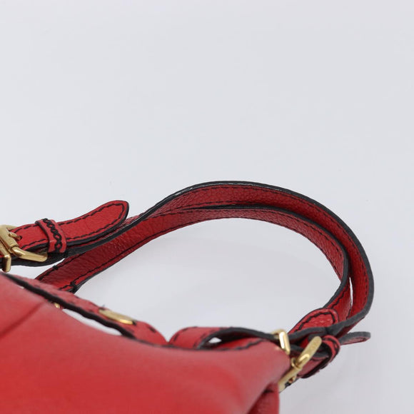 FENDI Celeria Tote Bag Leather Red Gold Auth 211586V