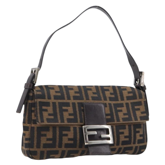 FENDI Zucca Canvas Mamma Baguette Shoulder Bag Brown Black Auth 211589V