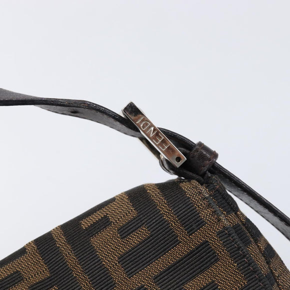 FENDI Zucca Canvas Mamma Baguette Shoulder Bag Brown Black Auth 211589V