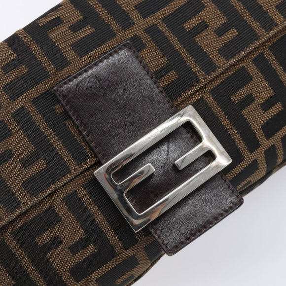 FENDI Zucca Canvas Mamma Baguette Shoulder Bag Brown Black Auth 211589V