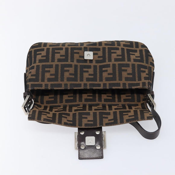 FENDI Zucca Canvas Mamma Baguette Shoulder Bag Brown Black Auth 211589V