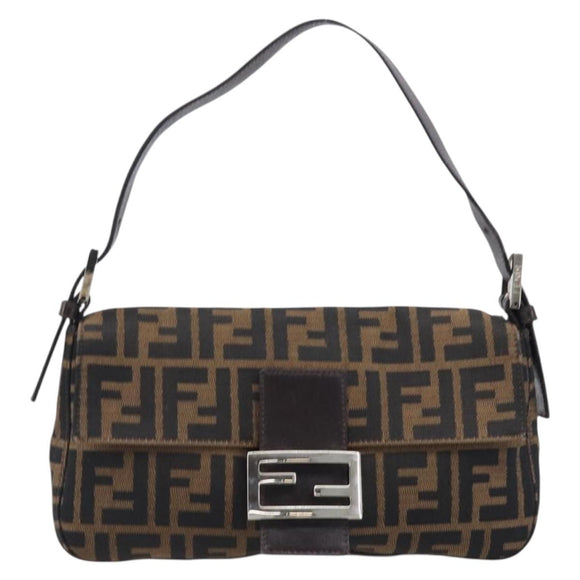 FENDI Zucca Canvas Mamma Baguette Shoulder Bag Brown Black Auth 211589V