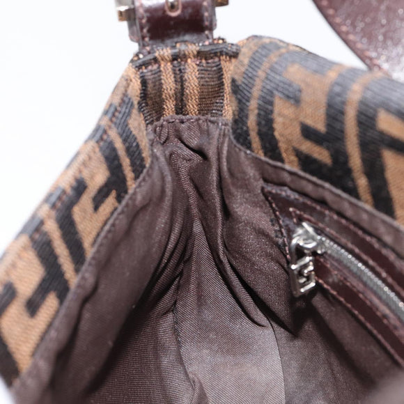 FENDI Zucca Canvas Mamma Baguette Shoulder Bag Brown Black Auth 211589V