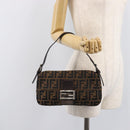 FENDI Zucca Canvas Mamma Baguette Shoulder Bag Brown Black Auth 211589V-26