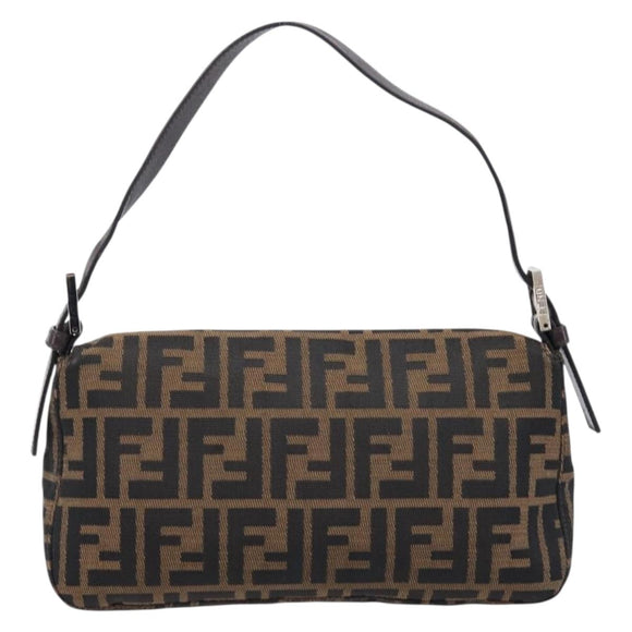 FENDI Zucca Canvas Mamma Baguette Shoulder Bag Brown Black Auth 211589V