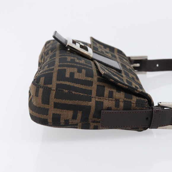 FENDI Zucca Canvas Mamma Baguette Shoulder Bag Brown Black Auth 211589V