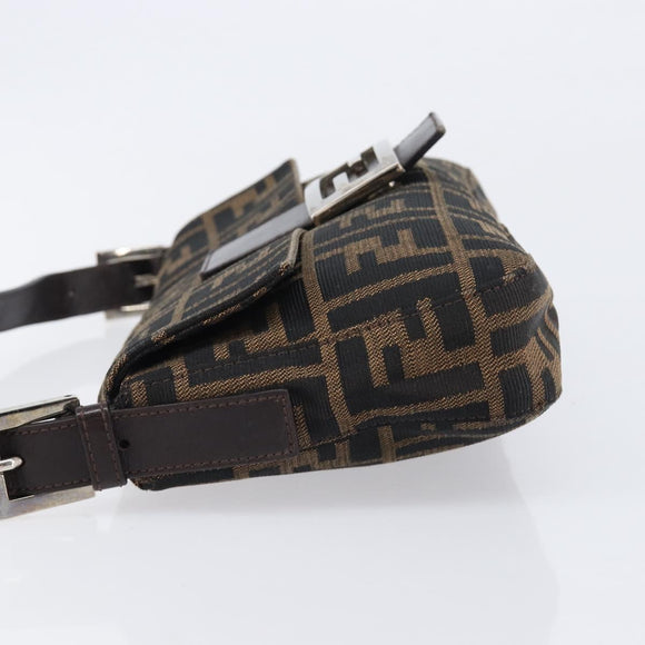 FENDI Zucca Canvas Mamma Baguette Shoulder Bag Brown Black Auth 211589V