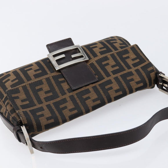 FENDI Zucca Canvas Mamma Baguette Shoulder Bag Brown Black Auth 211589V