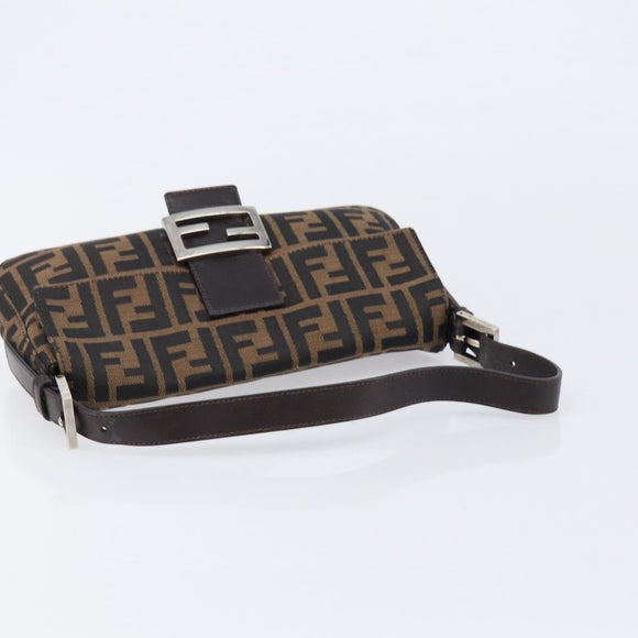 FENDI Zucca Canvas Mamma Baguette Shoulder Bag Brown Black Auth 211589V