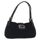 FENDI Mamma Baguette Tote Bag Cotton Jersey Black Silver Auth 211590A-1