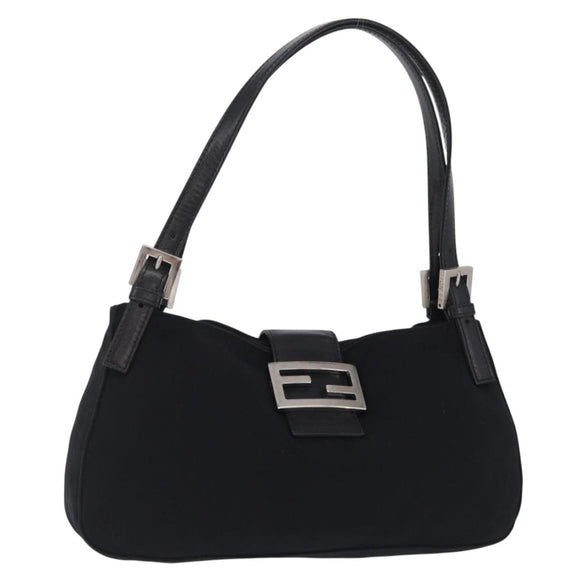 FENDI Mamma Baguette Tote Bag Cotton Jersey Black Silver Auth 211590A