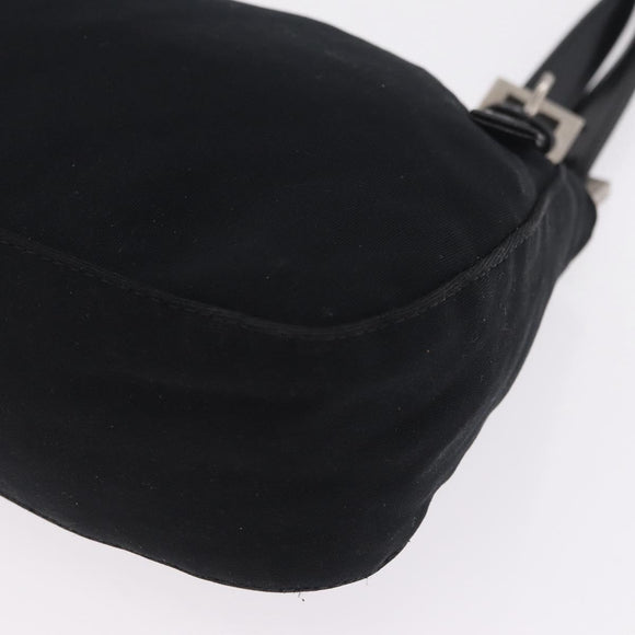 FENDI Mamma Baguette Tote Bag Cotton Jersey Black Silver Auth 211590A