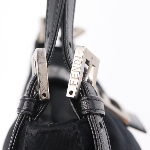 FENDI Mamma Baguette Tote Bag Cotton Jersey Black Silver Auth 211590A