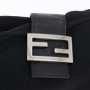 FENDI Mamma Baguette Tote Bag Cotton Jersey Black Silver Auth 211590A-16
