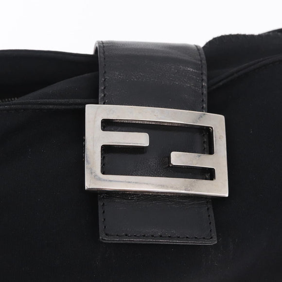 FENDI Mamma Baguette Tote Bag Cotton Jersey Black Silver Auth 211590A