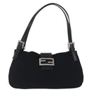 FENDI Mamma Baguette Tote Bag Cotton Jersey Black Silver Auth 211590A-2