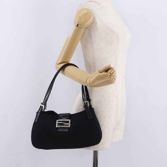 FENDI Mamma Baguette Tote Bag Cotton Jersey Black Silver Auth 211590A