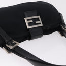 FENDI Mamma Baguette Tote Bag Cotton Jersey Black Silver Auth 211590A-6