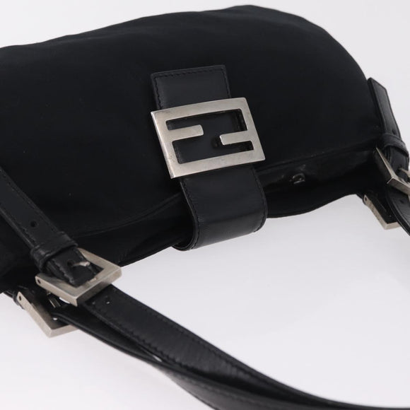 FENDI Mamma Baguette Tote Bag Cotton Jersey Black Silver Auth 211590A