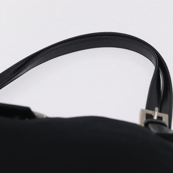 FENDI Mamma Baguette Tote Bag Cotton Jersey Black Silver Auth 211590A