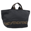 FENDI Hand Bag Canvas Black Silver Auth 211592-1
