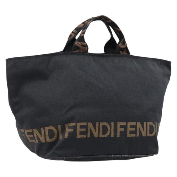 FENDI Hand Bag Canvas Black Silver Auth 211592