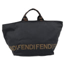 FENDI Hand Bag Canvas Black Silver Auth 211592-2