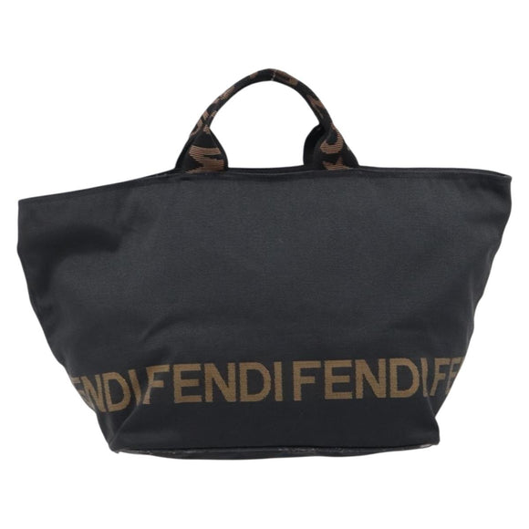 FENDI Hand Bag Canvas Black Silver Auth 211592