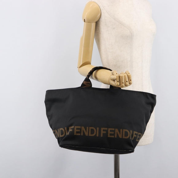FENDI Hand Bag Canvas Black Silver Auth 211592