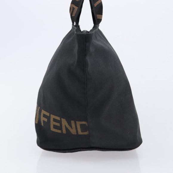 FENDI Hand Bag Canvas Black Silver Auth 211592
