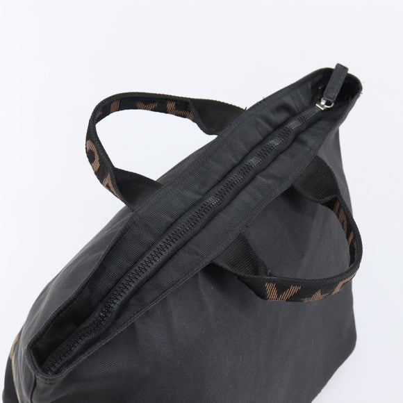 FENDI Hand Bag Canvas Black Silver Auth 211592