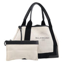 Balenciaga Navy Cabas Hand Bag Canvas White Silver 339933 Auth 211594-1