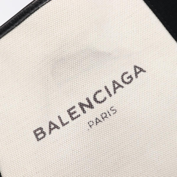 Balenciaga Navy Cabas Hand Bag Canvas White Silver 339933 Auth 211594