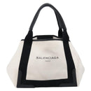 Balenciaga Navy Cabas Hand Bag Canvas White Silver 339933 Auth 211594-2