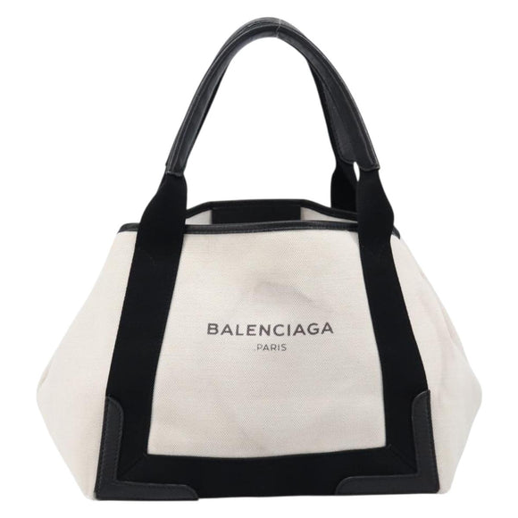 Balenciaga Navy Cabas Hand Bag Canvas White Silver 339933 Auth 211594