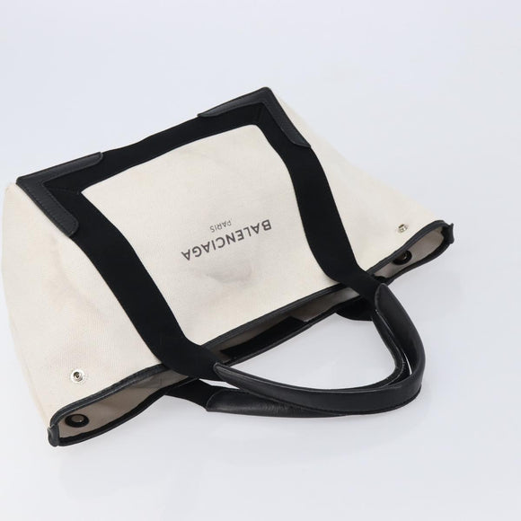 Balenciaga Navy Cabas Hand Bag Canvas White Silver 339933 Auth 211594