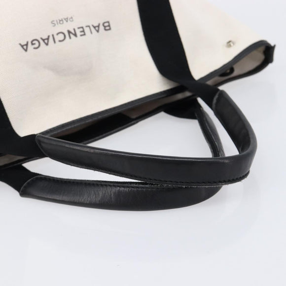 Balenciaga Navy Cabas Hand Bag Canvas White Silver 339933 Auth 211594