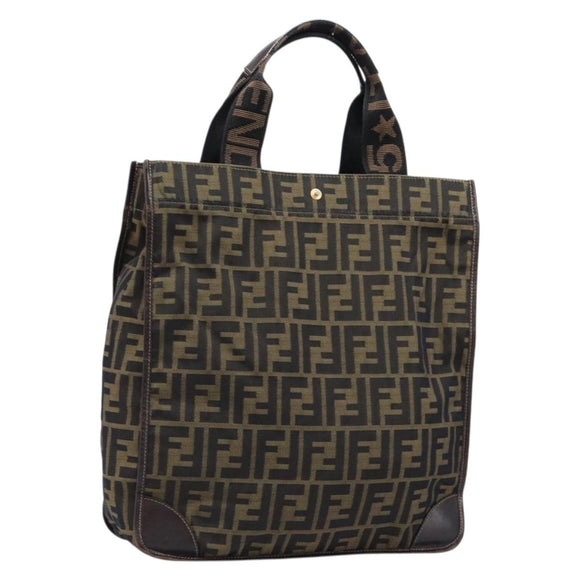 FENDI Zucca Canvas Hand Bag Brown Black Auth 211595A