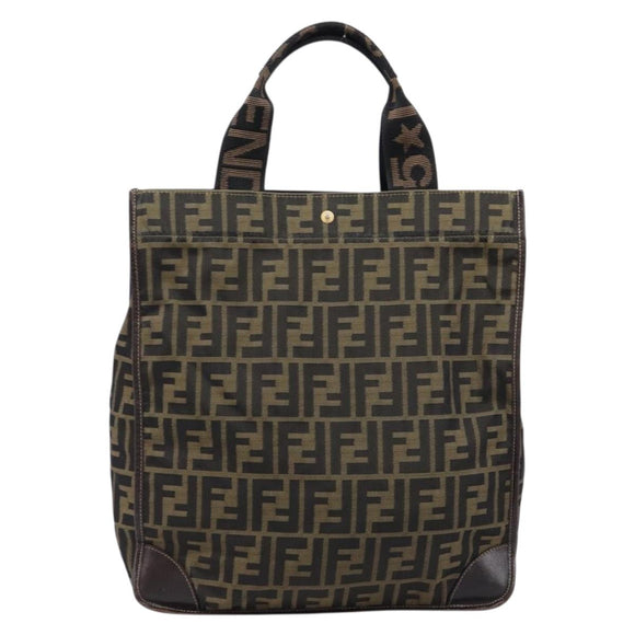 FENDI Zucca Canvas Hand Bag Brown Black Auth 211595A
